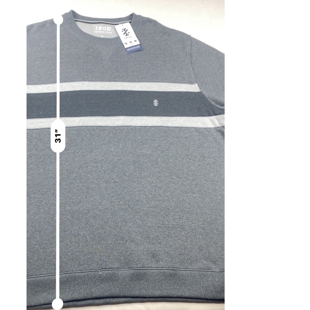 IZOD Advantage Performance Sweatshirt Mens XL Gray Striped Crewneck